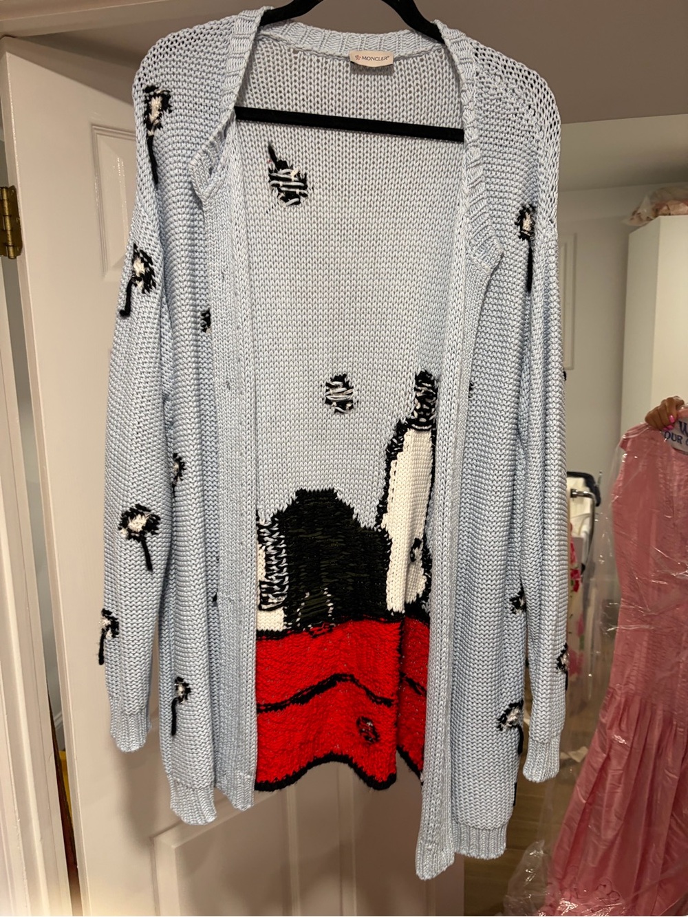 Light Blue Graphic Open-Front Women's Cardigan Sweater